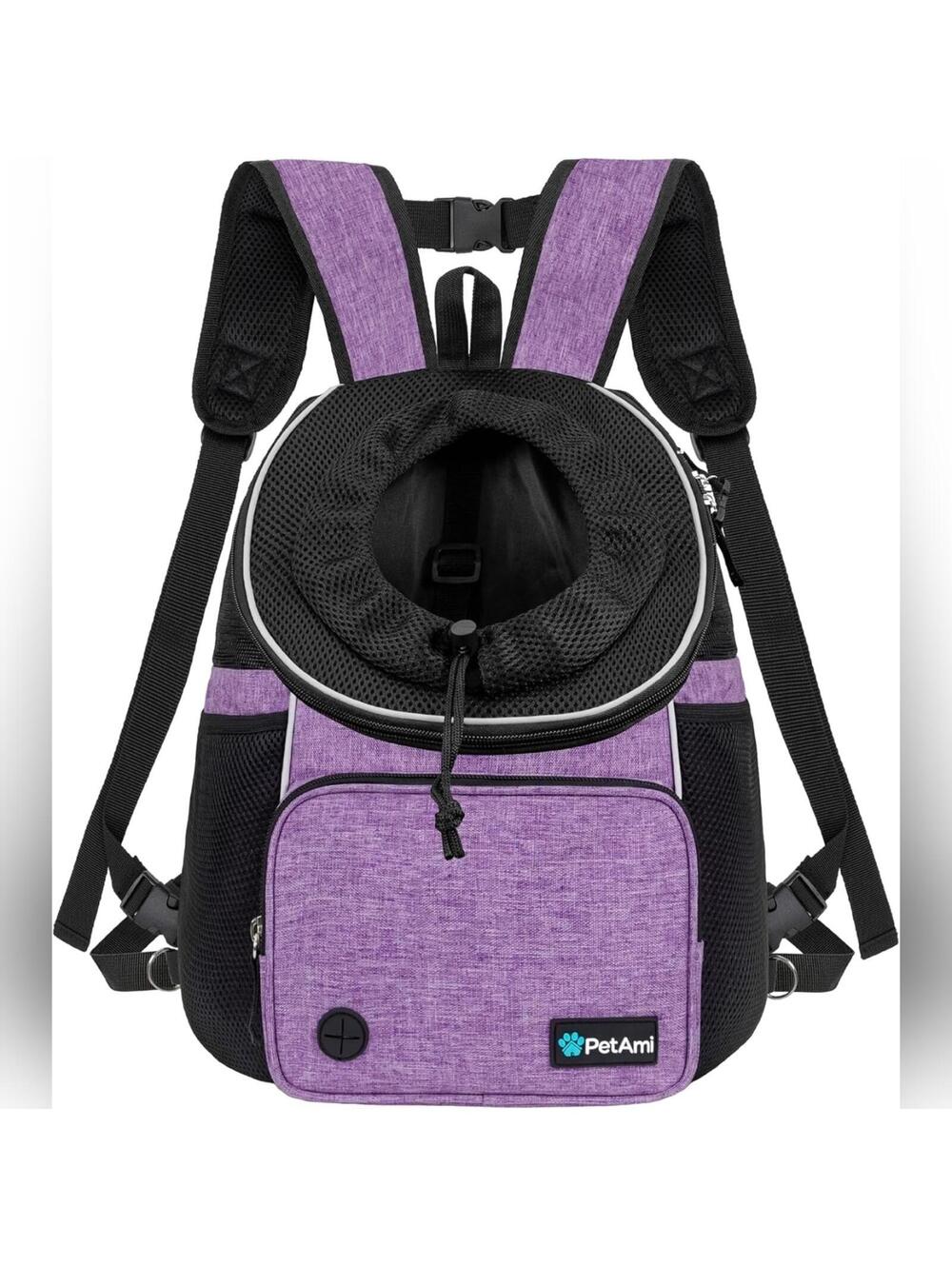 NWT PetAmi Adjustable Dog Chest Carrier Backpack, Ventilated, Max 10lbs, Purple